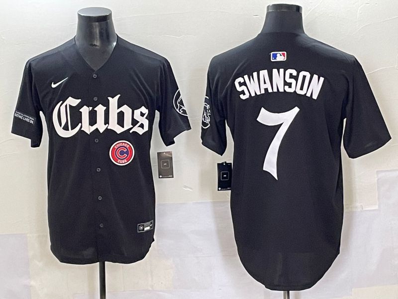 Men 2025 Chicago Cubs 7 Swanson Black Five generations Joint Name Nike MLB Jersey style 15